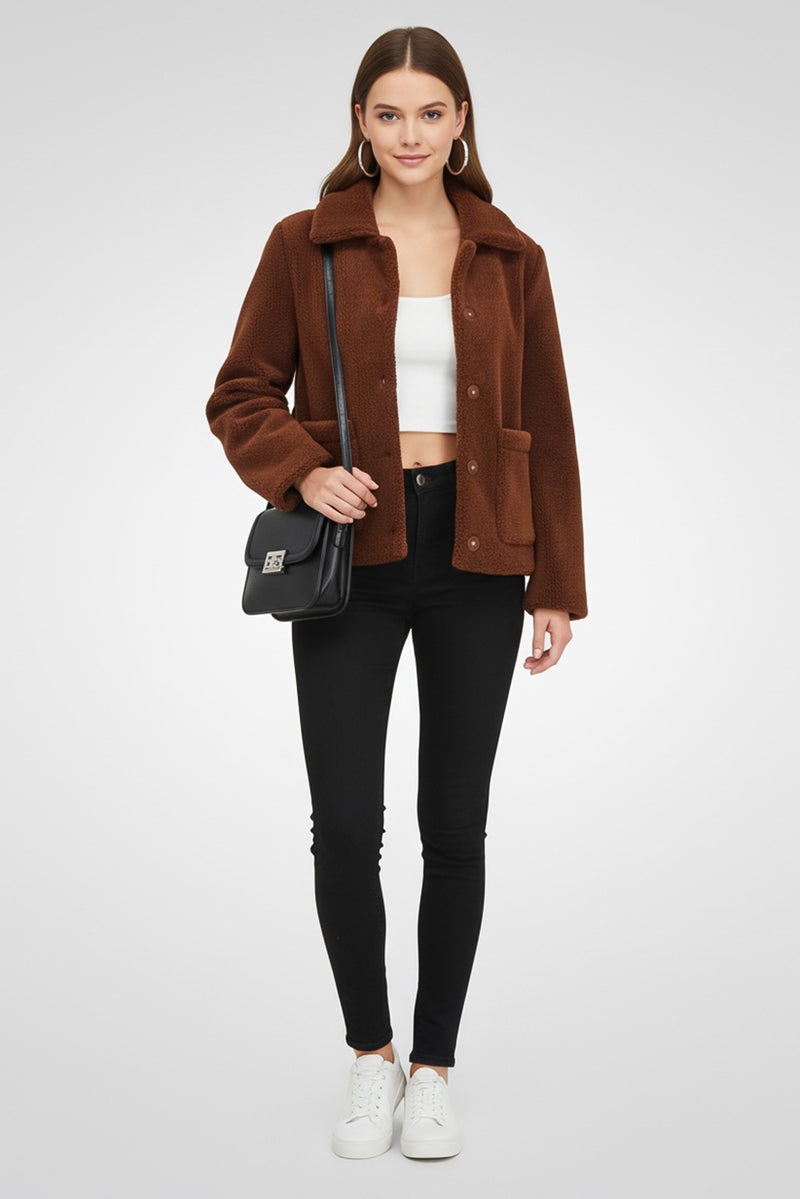 Rebecca Minkoff Women Long Sleeve Faux Fur Jacket, Brown - Image 1